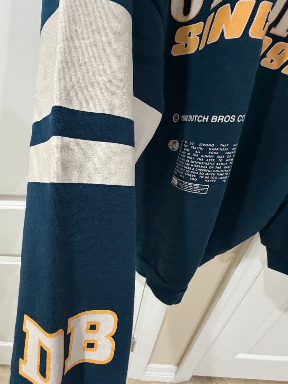 Dutch Bros Navy Blue Crewneck Sweatshirt with Gold Graphic - Picture 4 of 8